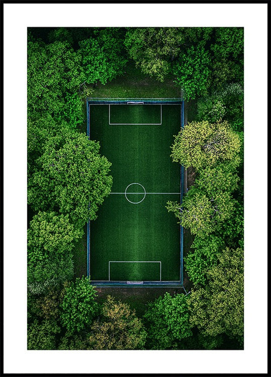 Watercolor green soccer pitch poster for nursery and home wall decor.