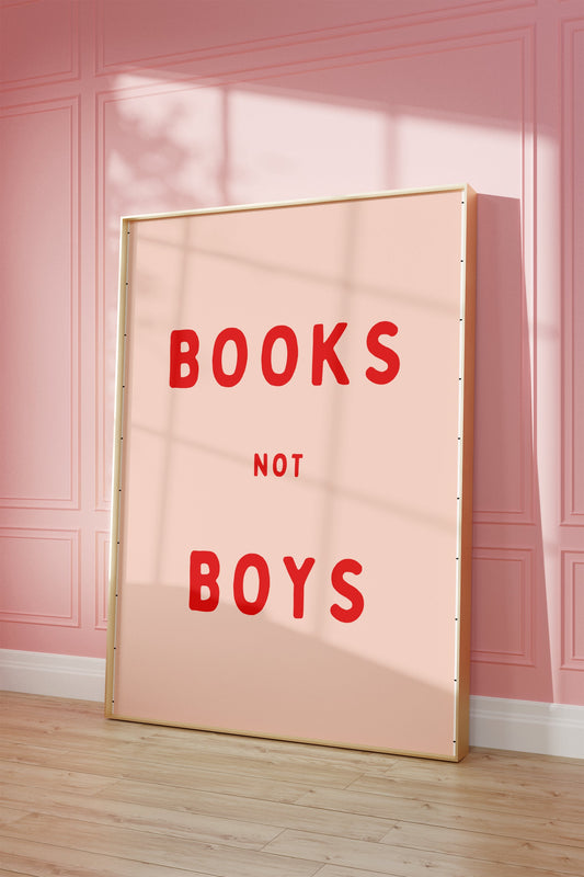 Books Not Boys | Red and Pink | Art Print - High-Quality Premium Wall Art Decor Sticker