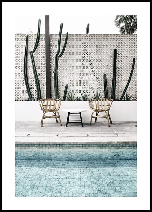 Watercolor by the pool poster for nursery and home wall decor.