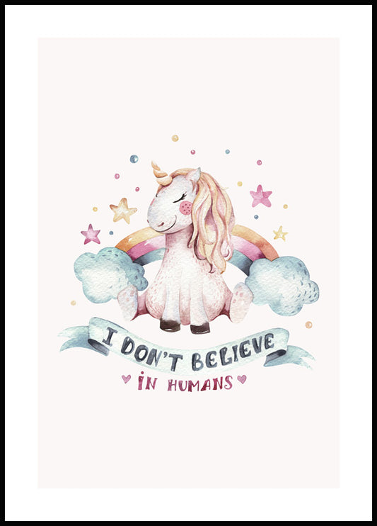 Watercolor unicorn poster for nursery and home wall decor.