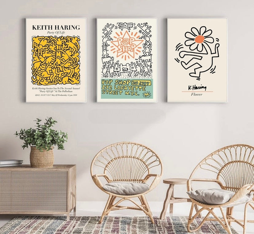 Collection of 3 Keith Haring Pop Shop Art Prints - High-Quality Premium Wall Art Decor Sticker