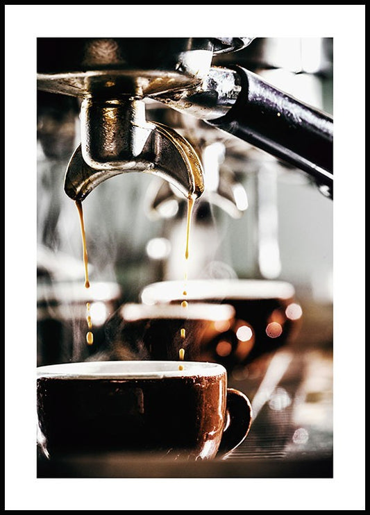 Watercolor freshly brewed espresso poster for nursery and home wall decor.