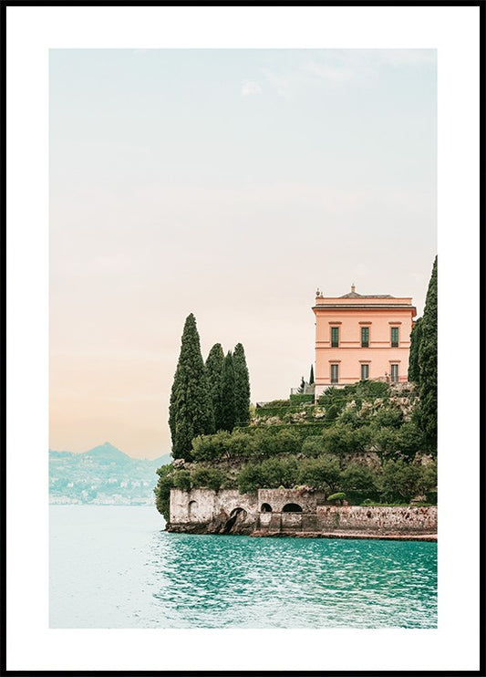 Watercolor villa cipressi poster for nursery and home wall decor.