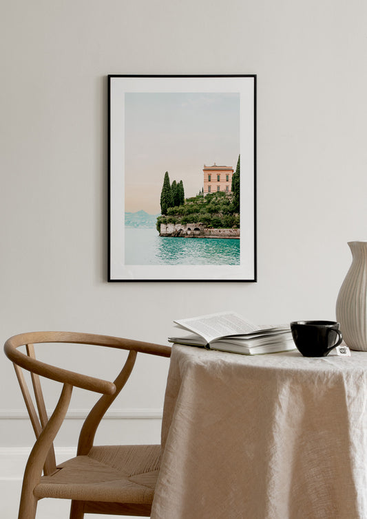 Watercolor villa cipressi poster for nursery and home wall decor.