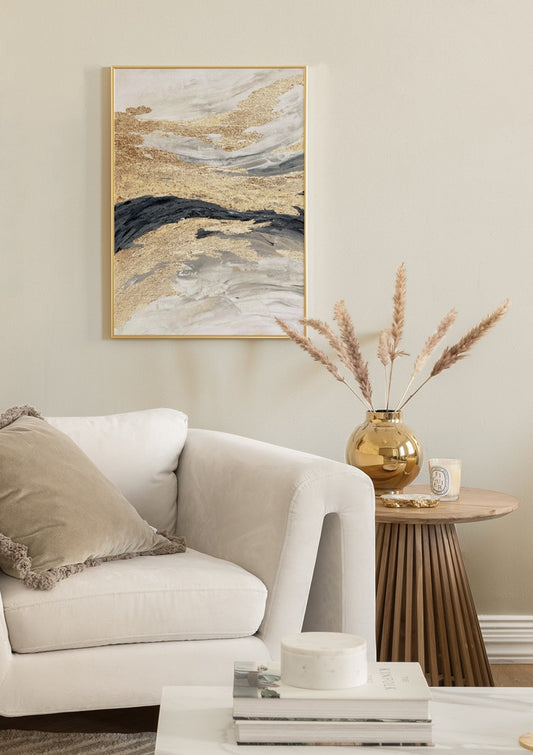 Watercolor gold wave no1 poster for nursery and home wall decor.