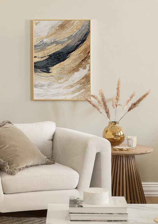 Watercolor gold wave no2 poster for nursery and home wall decor.