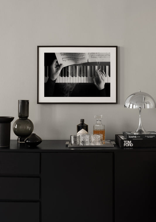 Watercolor smoking by the piano poster for nursery and home wall decor.