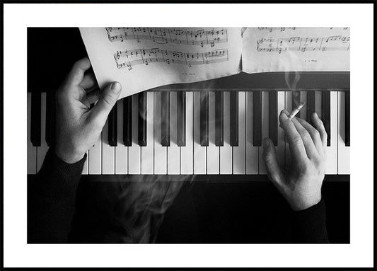 Watercolor smoking by the piano poster for nursery and home wall decor.