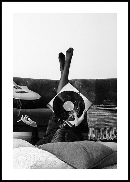Watercolor smoky vinyl record poster for nursery and home wall decor.