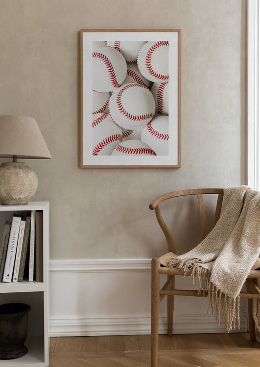 Watercolor baseballs poster for nursery and home wall decor.