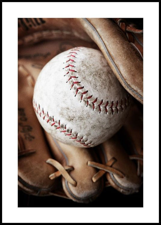Watercolor baseball in glove poster for nursery and home wall decor.