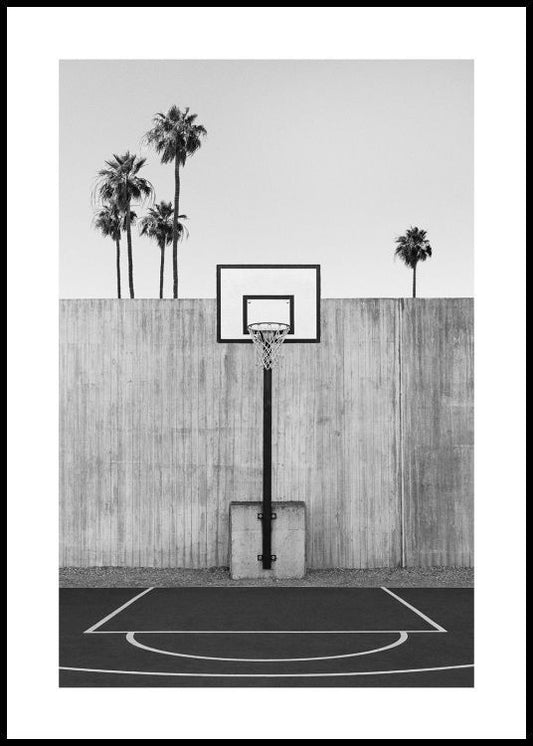 Watercolor california basketball court poster for nursery and home wall decor.