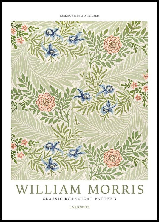 Watercolor william morris - larkspur no4 poster for nursery and home wall decor.