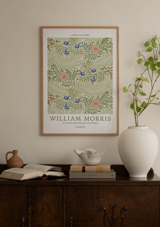 Watercolor william morris - larkspur no4 poster for nursery and home wall decor.