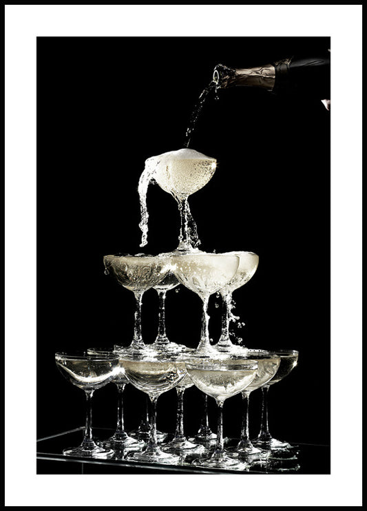 Watercolor champagne fountain poster for nursery and home wall decor.