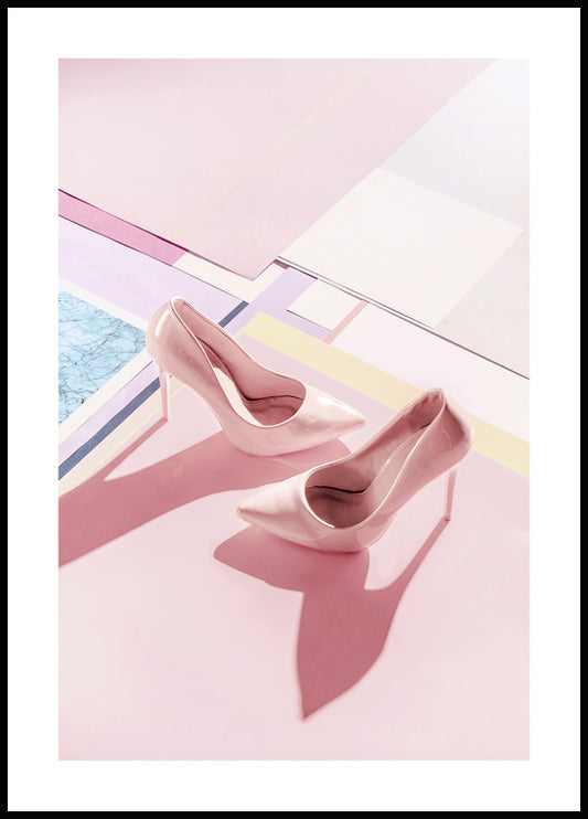 Watercolor pink heels poster for nursery and home wall decor.