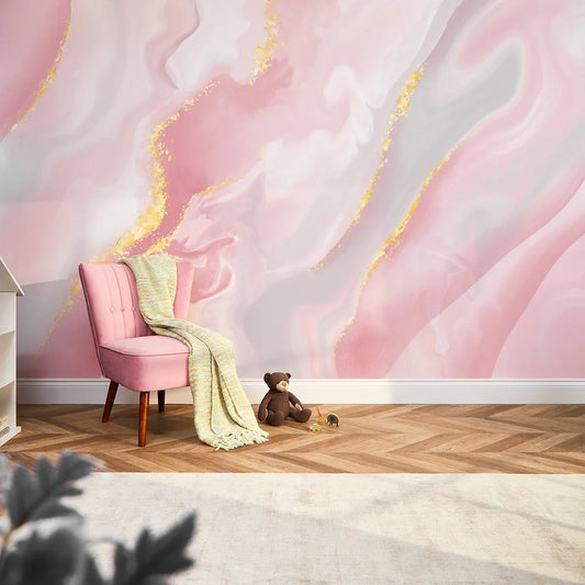 Pastel Pink and Gold Dreamy Marble Wall Mural