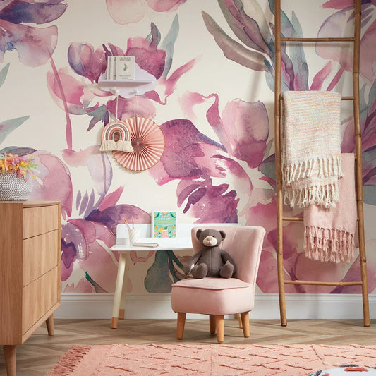 Watercolor Pink Floral Mural