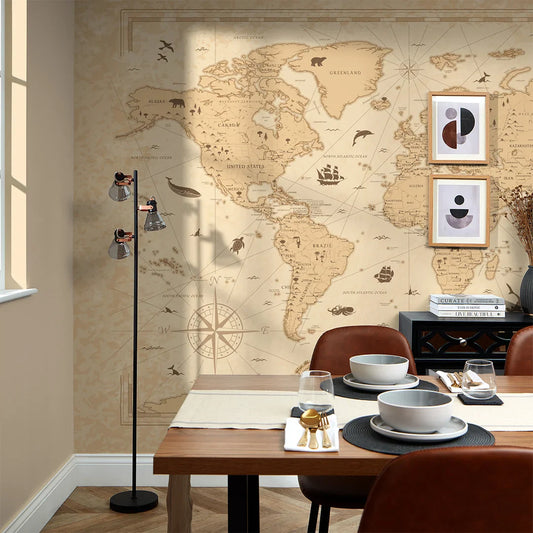 Natural Vintage World Map Wall Mural