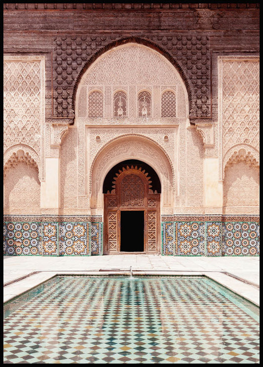 Watercolor marrakech facade poster for nursery and home wall decor.