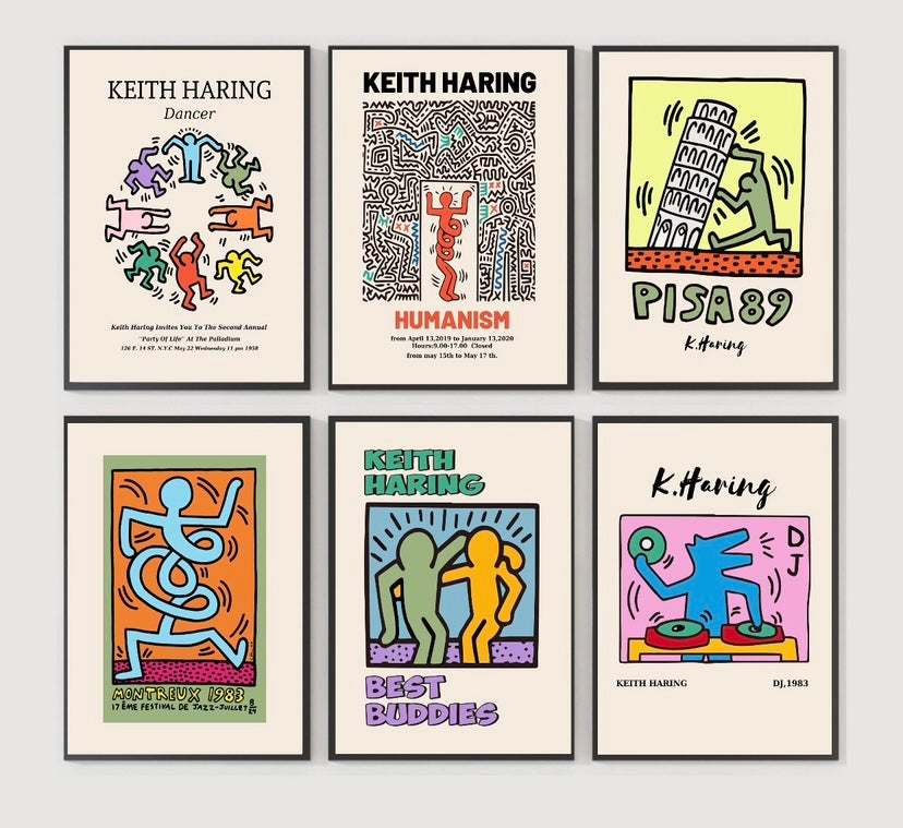 Vibrant Keith Haring-Inspired Gallery Wall Pop Art Print Collection - High-Quality Premium Wall Art Decor Sticker