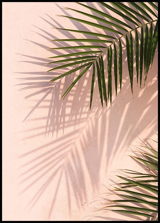 Watercolor pink wall palms poster for nursery and home wall decor.