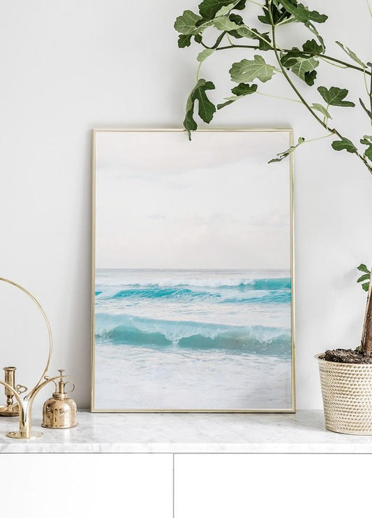 Watercolor beach wave poster for nursery and home wall decor.