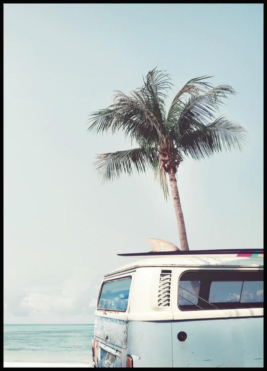 Watercolor surf van poster for nursery and home wall decor.