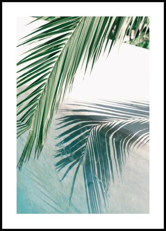 Watercolor poolside palm leaf poster for nursery and home wall decor.