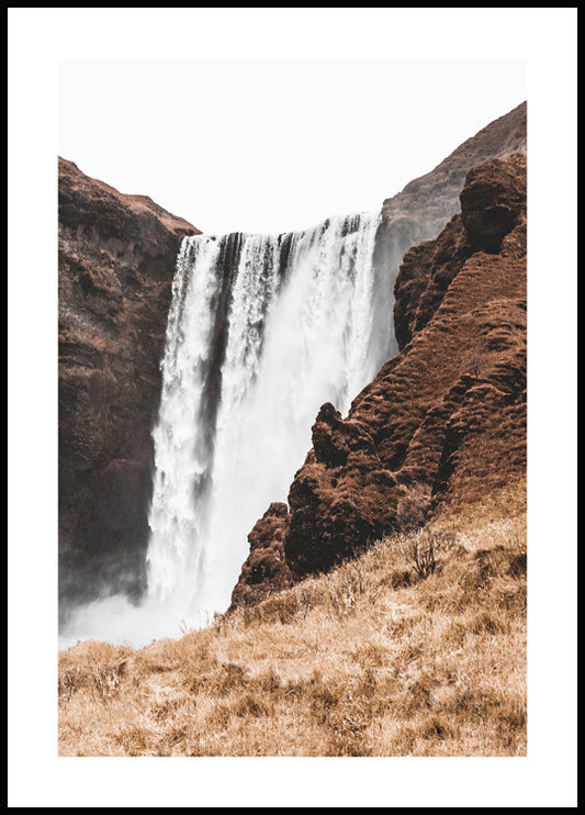 Watercolor skogafoss waterfall poster for nursery and home wall decor.