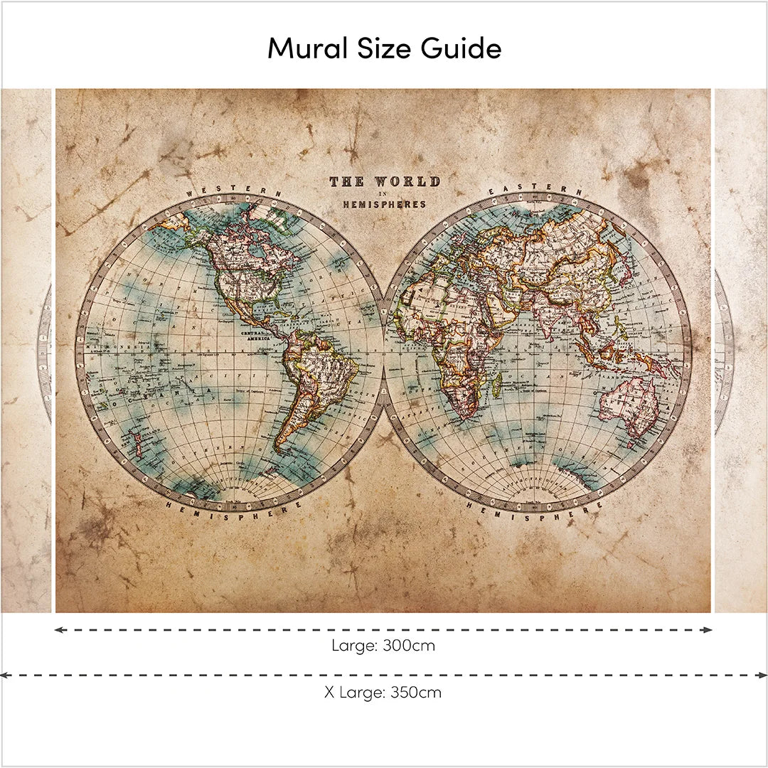 Earthy Toned Hemisphere Map Wall Mural - High Quality Wallpaper by Wonderwallsboutique