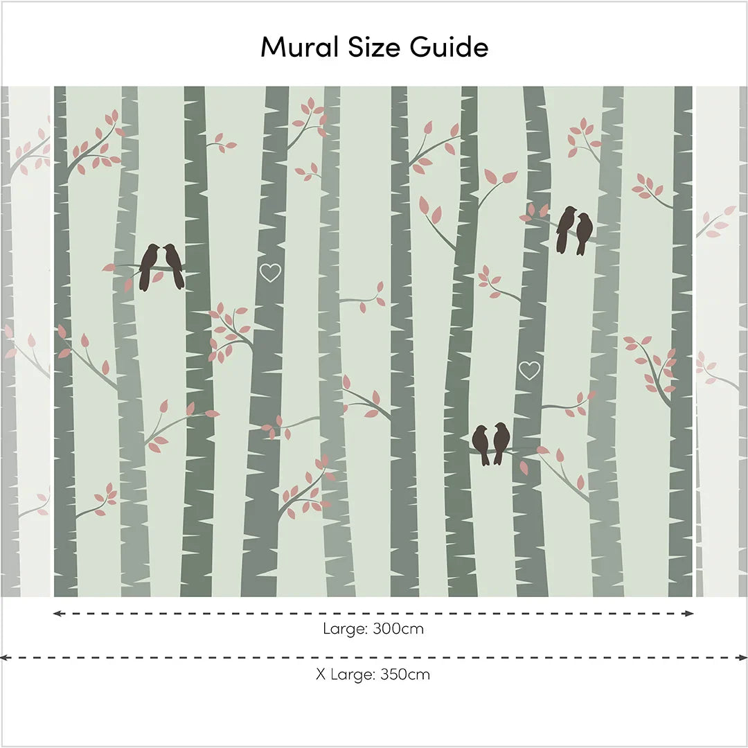 Sage Green Lovebirds Wall Mural | Romantic Nature-Inspired Design | Removable Wallpaper for Bedroom, Nursery, or Living Room Decor