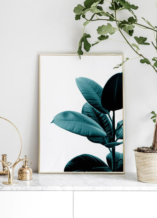 Watercolor green rubber plant poster for nursery and home wall decor.
