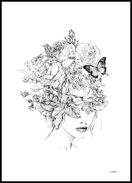 Watercolor flower head poster for nursery and home wall decor.