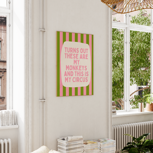 Turns Out These Are My Monkeys And This Is My Circus | Blush Pink and Pear | Wall Art Print - High-Quality Premium Wall Art Decor Sticker