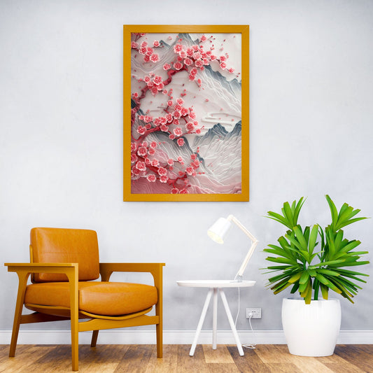 3D Japanese Cherry Blossom Mountain Scenery Asian Style Poster | Wall Art for Home & Office | High-Quality Print