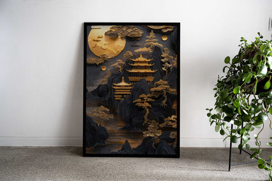 3D Relief Japanese Scenery Asian Style Poster | Wall Art for Home & Office | High-Quality Print