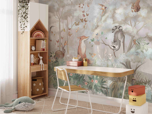 Gentle Pink Forest Wallpaper, Woodland Wall Mural