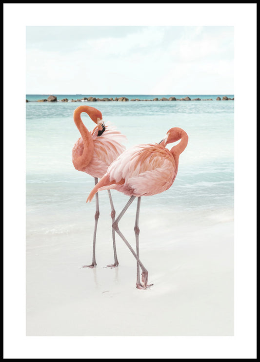 Watercolor flamingo love poster for nursery and home wall decor.