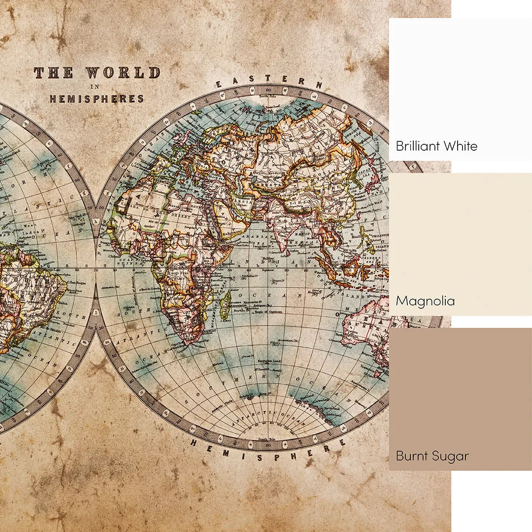 Earthy Toned Hemisphere Map Wall Mural - High Quality Wallpaper by Wonderwallsboutique
