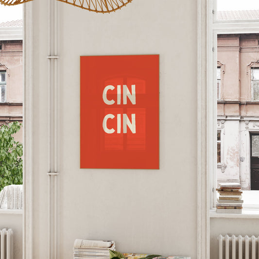 Cin Cin | Cream and Red | Art Print - High-Quality Premium Wall Art Decor Sticker