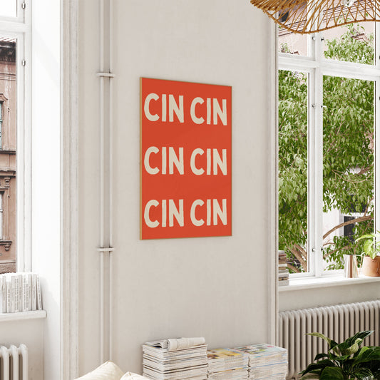Cin Cin Cin | Cream and Red | Art Print - High-Quality Premium Wall Art Decor Sticker