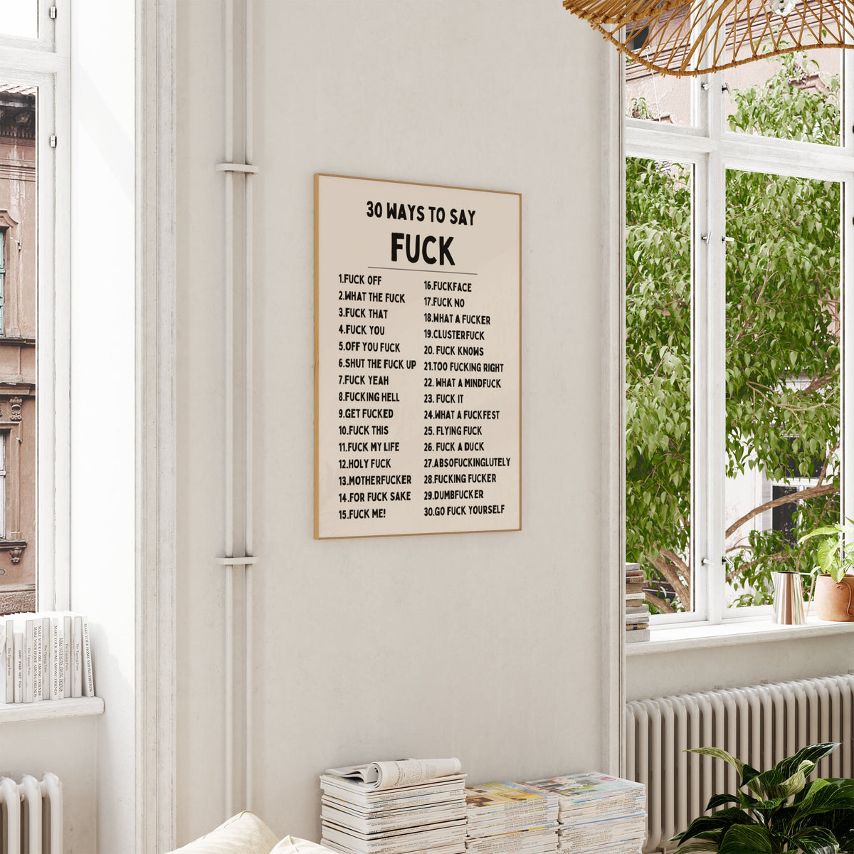 30 Ways To Say Fuck | Black and Cream | Art Print - High-Quality Premium Wall Art Decor Sticker