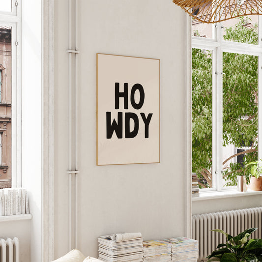 Howdy | Black and Cream | Art Print - High-Quality Premium Wall Art Decor Sticker