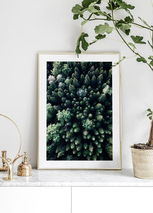 Watercolor forest from above poster for nursery and home wall decor.