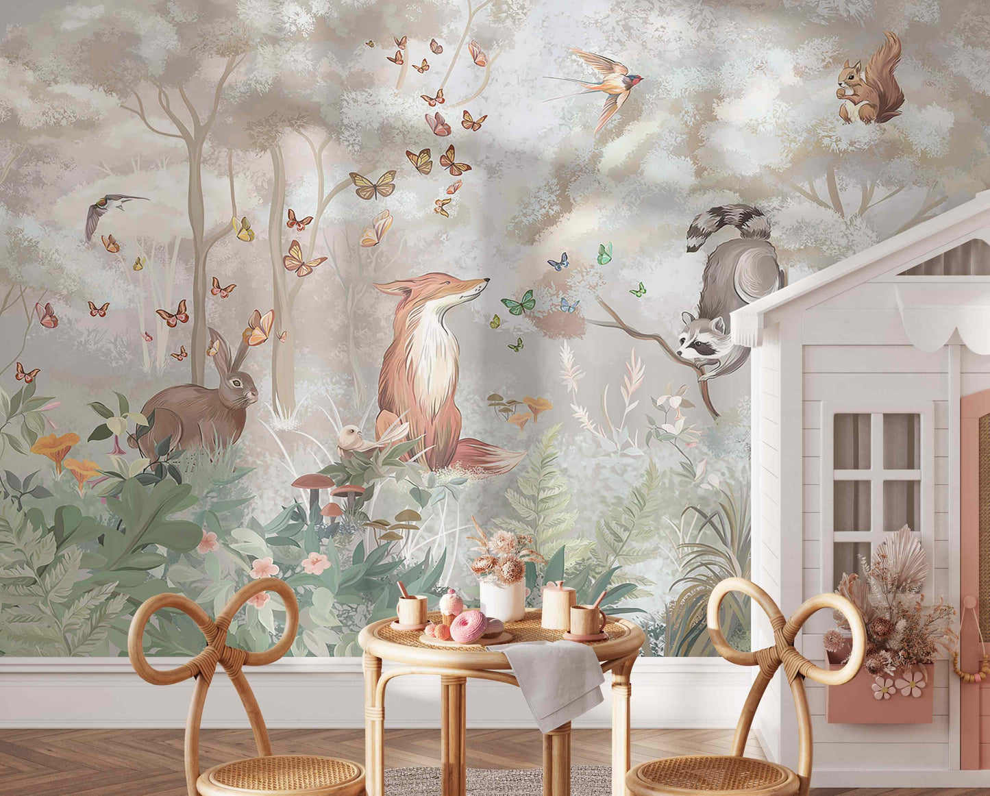 Gentle Pink Forest Wallpaper, Woodland Wall Mural