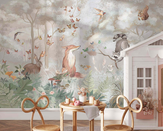 Gentle Pink Forest Wallpaper, Woodland Wall Mural