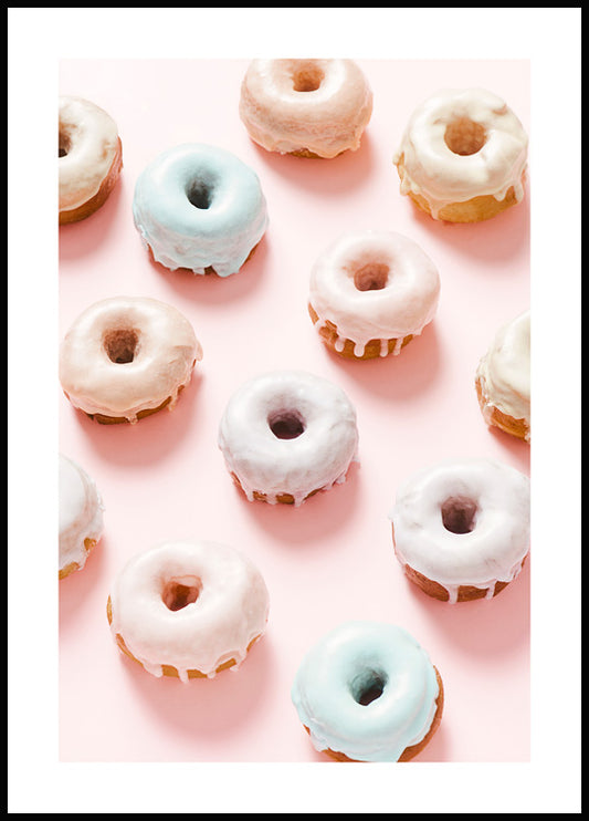 Watercolor pastel donuts poster for nursery and home wall decor.