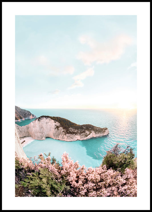 Watercolor sunset view poster for nursery and home wall decor.