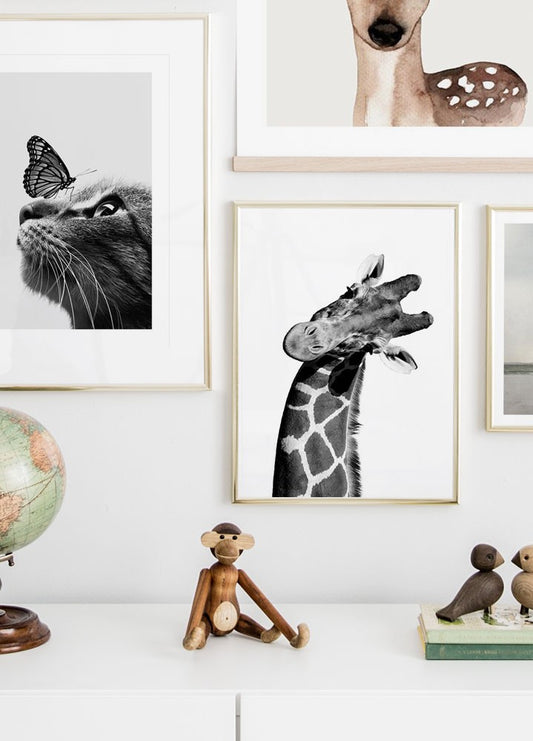 Watercolor giraffe portrait poster for nursery and home wall decor.